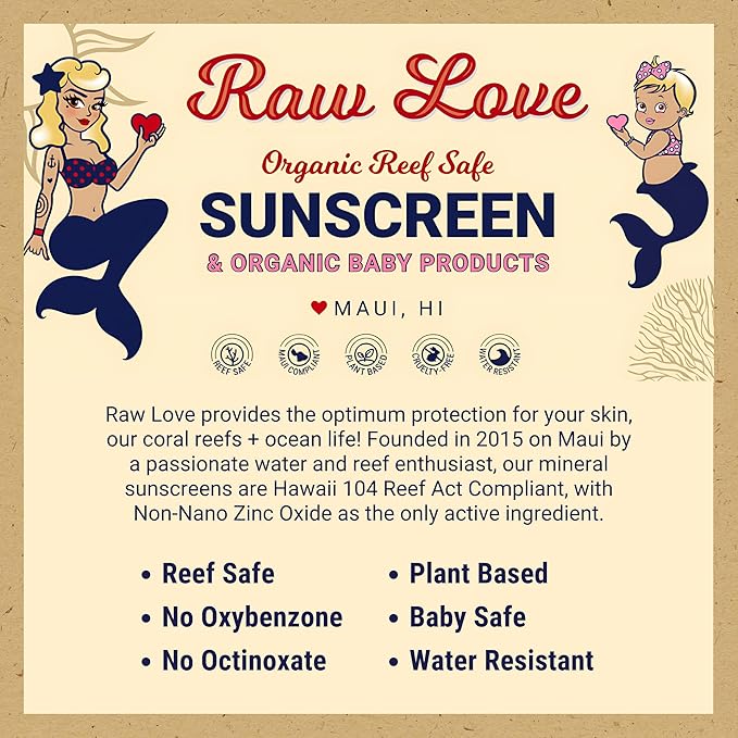 Raw Love Baby Sunscreen 0-6 Months & Up | Babies, Infant, Toddler, Kids Natural Mineral Sunscreen | Sensitive Skin, Fragrance Free Zinc Oxide SPF 35+ | No Chemicals, Reef Safe, Water Resistant | 4 Oz