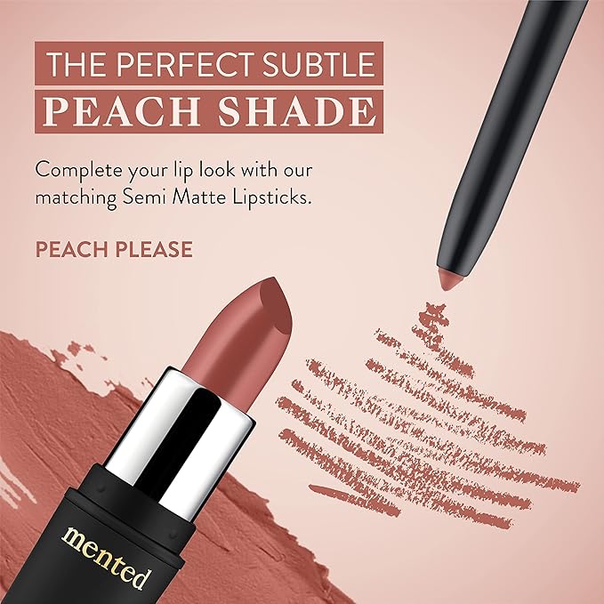 Mented Cosmetics Lip Liner for Women, Dark Brown Lipliner Lip Pencil, Waterproof Lipliner, Vegan + Cruelty Free Makeup, Peach