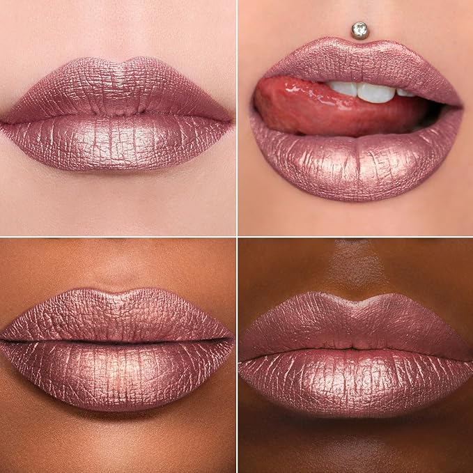 MAKI YIKA 3Pc Metallic Lipstick Long Lasting Pink Brown Nude Glitter Lipsticks High Shine Lipstick No Smudge No Transfer Liquid Lip Gloss (Pink/Nude/Brown)