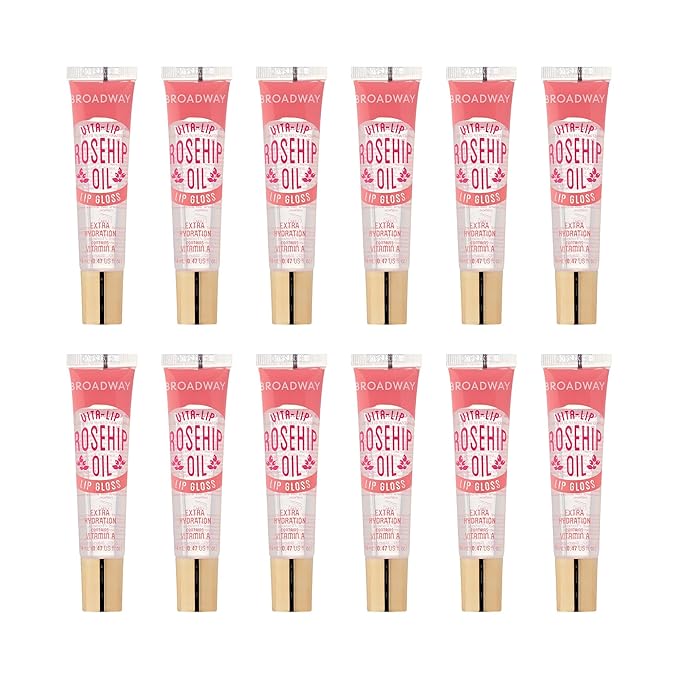 Ruby Kisses Broadway Vita-Lip Clear Lip Gloss (Rosehip Oil 12 Pack), Ultra-Hydrating & Soothing Formula with Vitamin Oils, High-Shine Non-Sticky Finish, Healing Glossy Lip Balm With Vitamin A