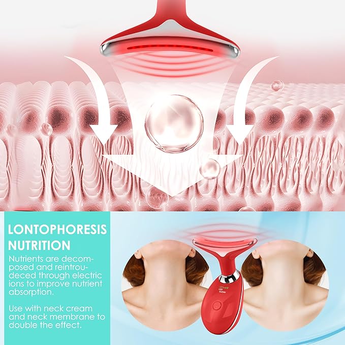 Red-Light-Therapy-for-Face and Neck, Face 𝖲 culpting Wand Facial Massager with 7 Color (Red)