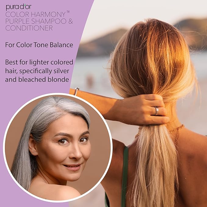PURA D'OR 16 Oz ColorHarmony Purple Shampoo For Bleached, Blonde, Silver & Color Treated Hair - Keratin, Bamboo Fiber, No Sulfates, Select Natural Ingredients - Men & Women