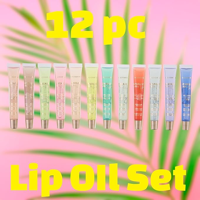 EXPRESSIONS 12pc Sparkle Lips Lip Oils - Vitamin E Infused Lip Gloss, Holiday Lip Oil Collection Hydrating Lip Care, Safe and Non-Toxic Lip Gloss Gift Set