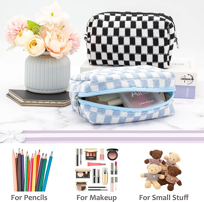 Pazimiik checkered makeup bag for