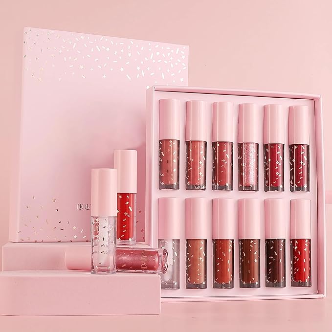 R.Y.M Pack of 12 Pcs Matte, Natural, Moisturizing, Plumper Lip Gloss Sets, Liquid Stick Set Long Lasting for Lip Color, Minimizes lip Wrinkles, with Beautiful Finish