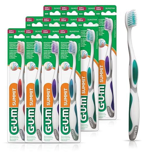 GUM Summit+ Soft Toothbrush, Ultra Fine Tapered Bristles for More Effective Plaque Removal, Extra Soft Toothbrushes for Adults, 12 Count