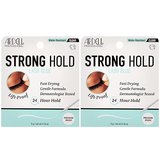 Ardell Strong Hold Lash Glue, Clear - Professional Waterproof Lash Adhesive for Strip Lashes with Precision Brush, Fast-Drying 24-Hour Lift-Proof Formula, 2-Pack