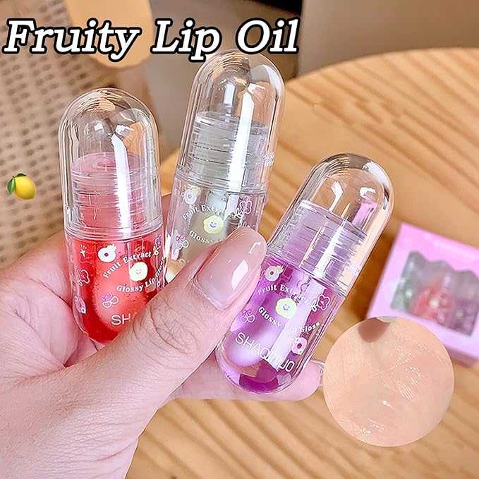 Non-Sticky Tinted Lip Gloss Oil Set,Moisturizing Lip Gloss,4Pcs Plumping Lip Oil,Fruity Lasting Nourishing Shiny Lip Oils