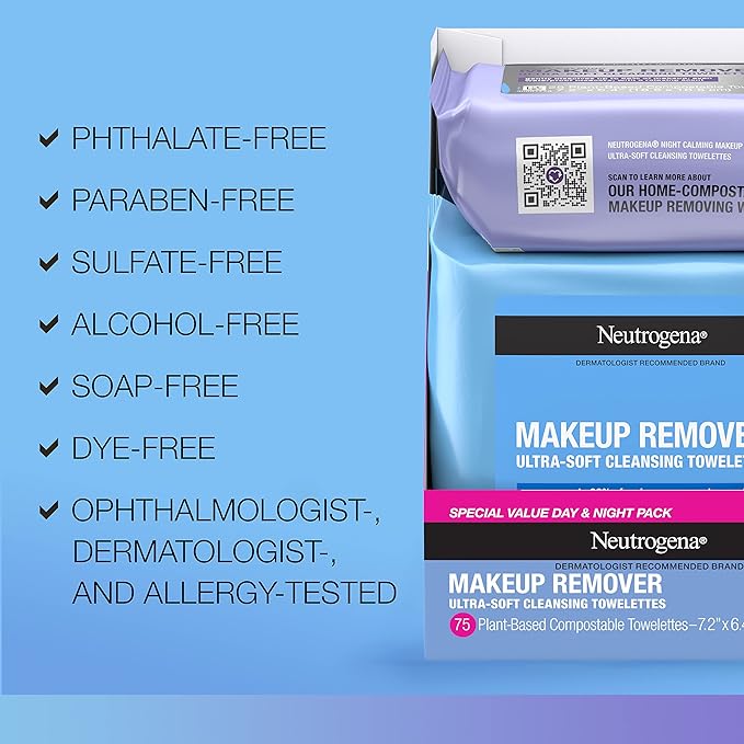 Neutrogena Day & Night Wipes, Makeup Remover Face