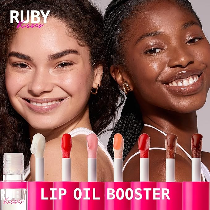 Ruby Kisses Lip Oil Booster, Hydrating Lip Gloss with Nourishing Natural Oil Blend, Jumbo Wand for Easy Application, Non-Sticky Formula (Rosewood)