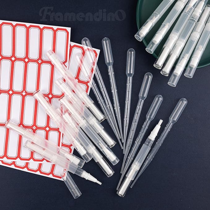 Framendino, 20 Pack Cuticle Oil Pens Empty Transparent Twist Pens with Brush Tip Liquid Tube Stickers