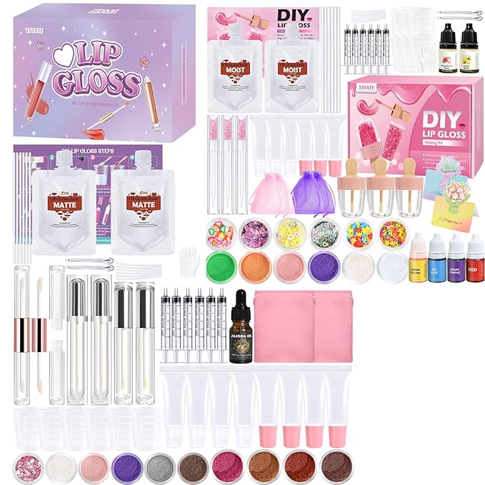 Lip Gloss Making Kit, Make Your Own Lip Gloss Kit, DIY Lip Gloss Making Supplies, Moisturizing Glitter Lip Kit Lipgloss Making Kits, Lipgloss Sets for Girls Tween Girls Trendy Stuff Women