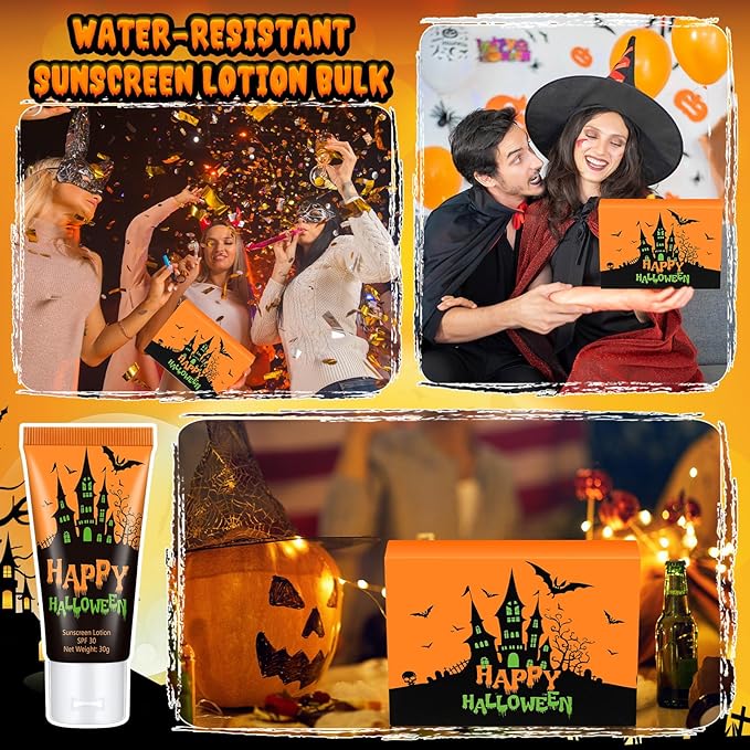 6 Pcs Halloween Gifts Travel Size Sunscreen Spf 30 Mini Sunscreen Lotion 1oz Travel Water Resistant Sunscreen Lotion for Halloween Party Favors(Halloween)