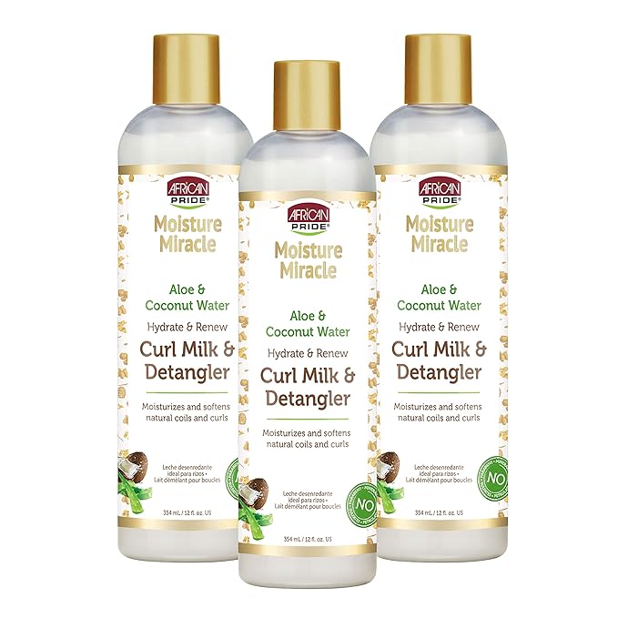 African Pride Moisture Miracle Hydrate & Renew Curl Milk & Hair Detangler (3 Pack), For Natural Coils & Curls, Hydrates & Controls Frizz, 12 oz