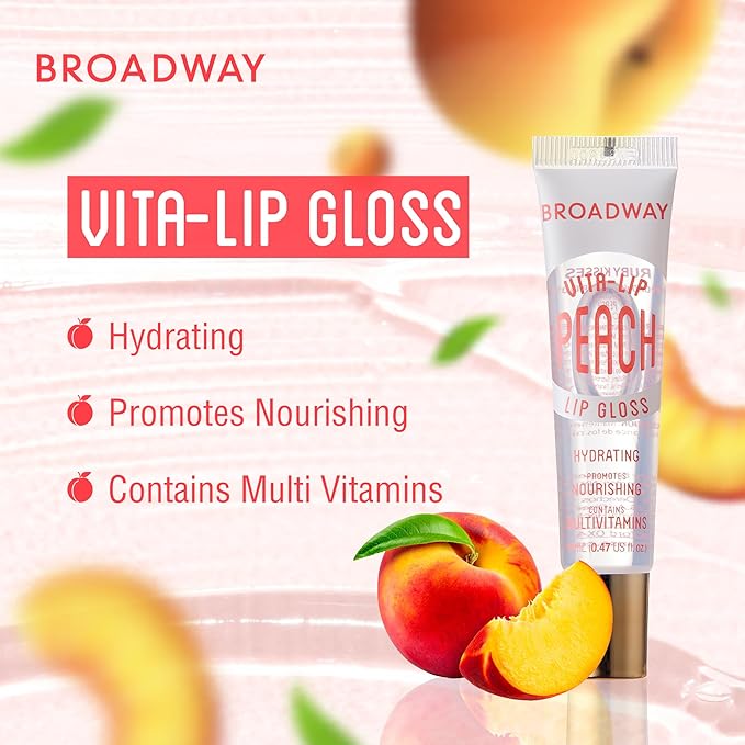 Ruby Kisses Broadway Vita-Lip Clear Lip Gloss (7 Pack) Ultra-Hydrating & Soothing Formula with Vitamins, High-Shine Non-Sticky Finish Lip Balm with Honey, Argan Oil, Shea, Mango Butter, Cherry, Peach