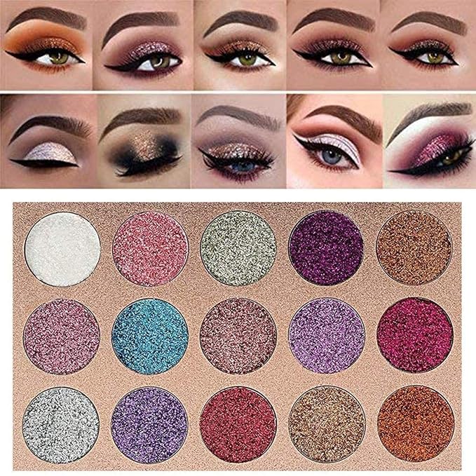 15 Colors Eyeshadow, Glitters Shimmer Pigment Pressed Makeup