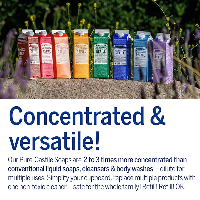 Dr. Bronner's Magic Soap-Pure-Castile Liquid Soap Refill (Rose 32 ounce, 2-Pack)-Regenerative Organic Certified Oils, For Body, Hair, Laundry, Pets & Dishes, Concentrated, Vegan, Non-GMO