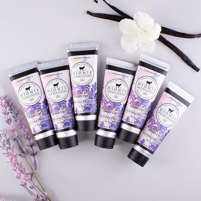 Dionis - Goat Milk Skincare Scented Hand Cream (1 oz) Set of 6, Moisturizing Lotion for Dry Skin, Good for Sensitive Skin, Cruelty-free and Paraben-free (Lavender Vanilla)