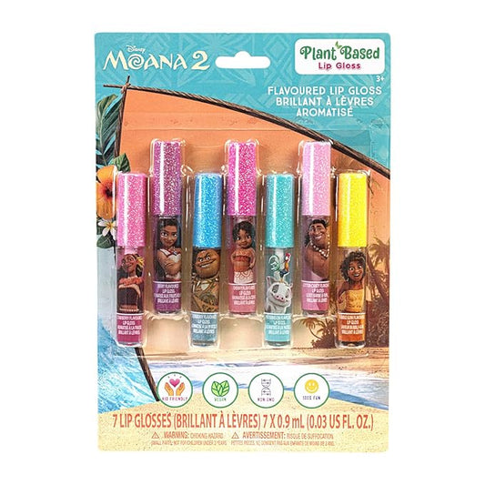 Disney Moana 7 Piece Plant Based Lip Gloss, Girls Party Favors, First Makeup Set for Girl, Perfect for Parties, Sleepovers, and Birthday Gifts, Ages 3+, by Townley Girl