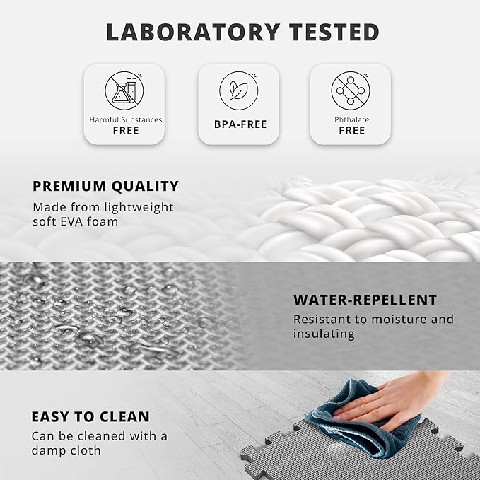 Gym Flooring Set - Interlocking EVA Soft Foam 18 Pieces