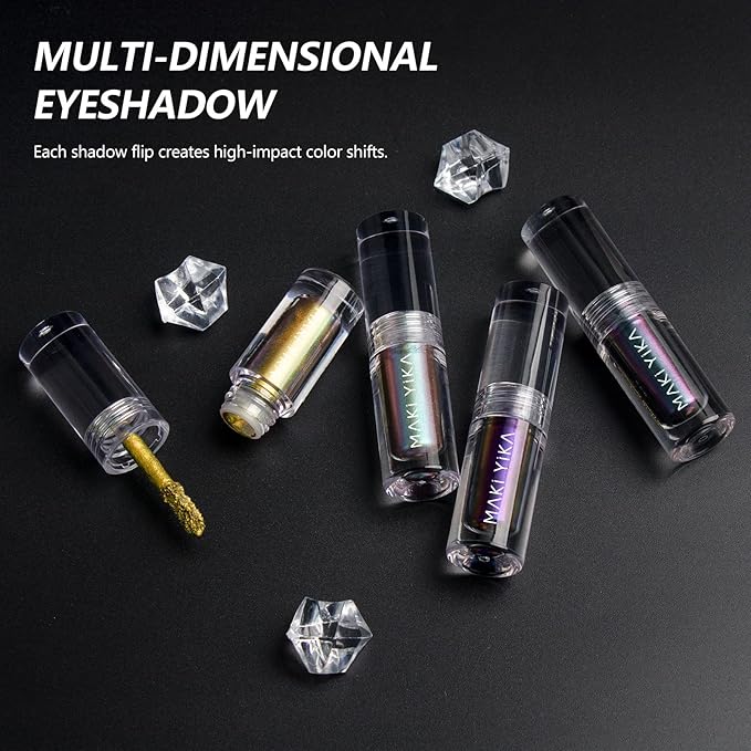 MAKI YIKA 3Pc Glitter Eyeshadow Liquid Multichrome Eyeshadows Long Lasting, Metallic Chameleon Eye Shadow Smudgeproof Holographic Eye Topper Glitters (#1+3+6)
