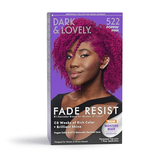 Softsheen-Carson Dark and Lovely Hair Dye, Fade Resist Hair Color with Conditioning Mask, Poppin Pink, 1 Kit