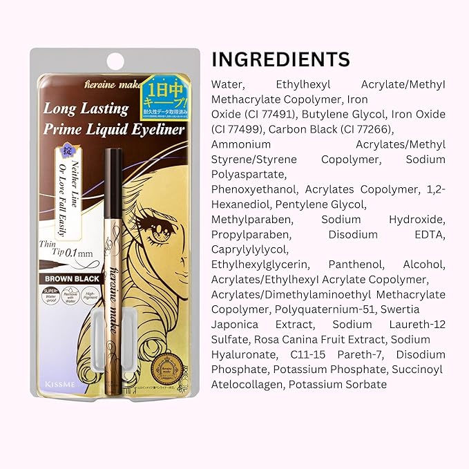 Heroine Make by KISSME Prime Liquid Eyeliner, Super Waterproof, Ultra Fine Tip for Precise Eye Makeup, Stay All Day Long, 02 Brown Black 0.4mL/0.01 Fl Oz