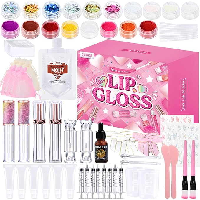 JCOOS Lip Gloss Making Kit, Lip Gloss Set for Teens Lip Kit Fun DIY Lipgloss Making Kit, Diy Lip Balm Kit Make Your Own Lip Gloss Making Kit, Moisturizing Lip Balm Base, Natural Beeswax, Lip Balm