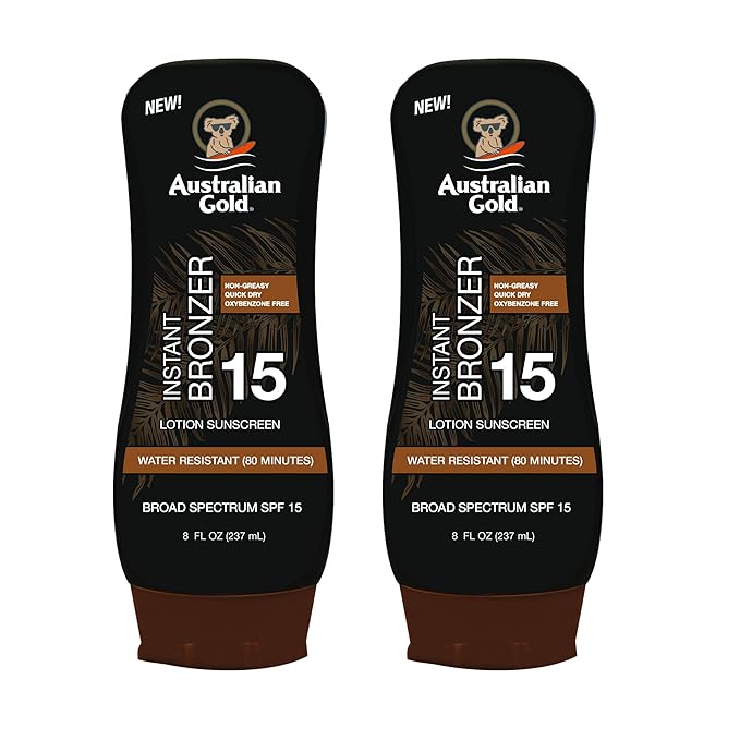 Australian Gold SPF 15 Lotion Bronzer, Twin Pack, 8 FL Oz (Pack of 2)