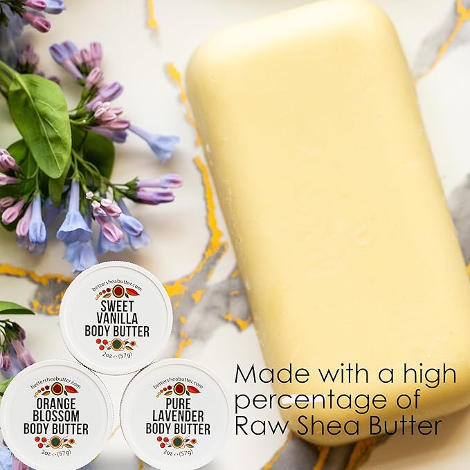 Travel Size Body Butter Set w/Orange Blossom, Lavender & Sweet Vanilla Body Creams - TSA Approved Travel Size Products, Mini Purse Essentials Items Women - Travel Lotion 3x2oz Jars