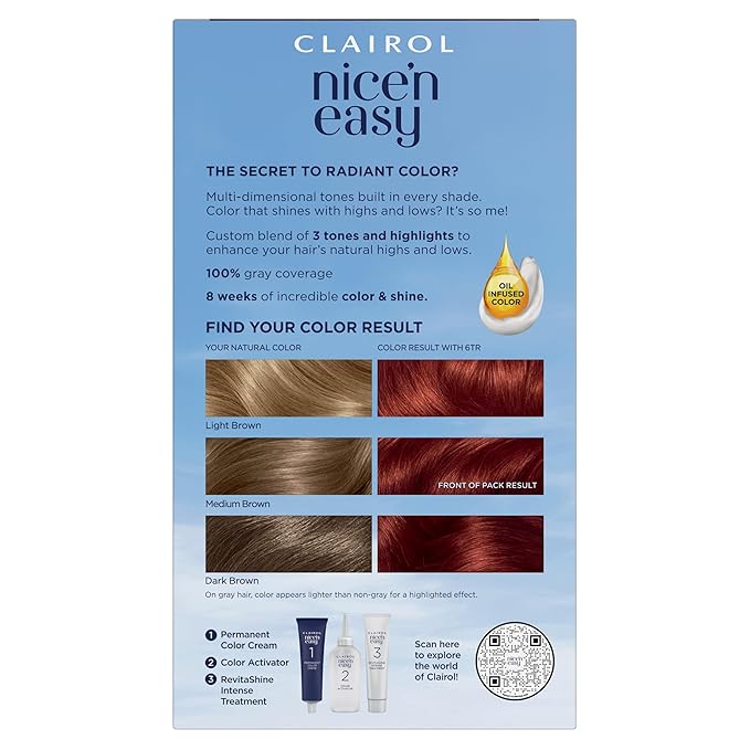 Clairol Nice'n Easy Permanent Hair Dye, 6TR Truest Red Hair Color, Pack of 1