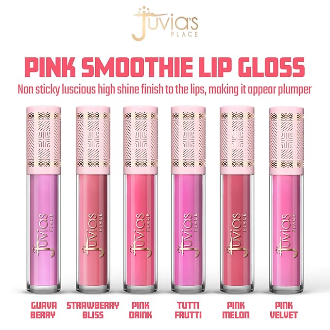 Juvia's Place Smoothie Lip Gloss Tutti Fruitty - Hydrating Cream Lipgloss with Pink & Mauve Tones - Non Sticky Plumping Glosses - High Shine Lipgloss for Women - Lip Plumper w/Cocoa Butter & Chia Oil