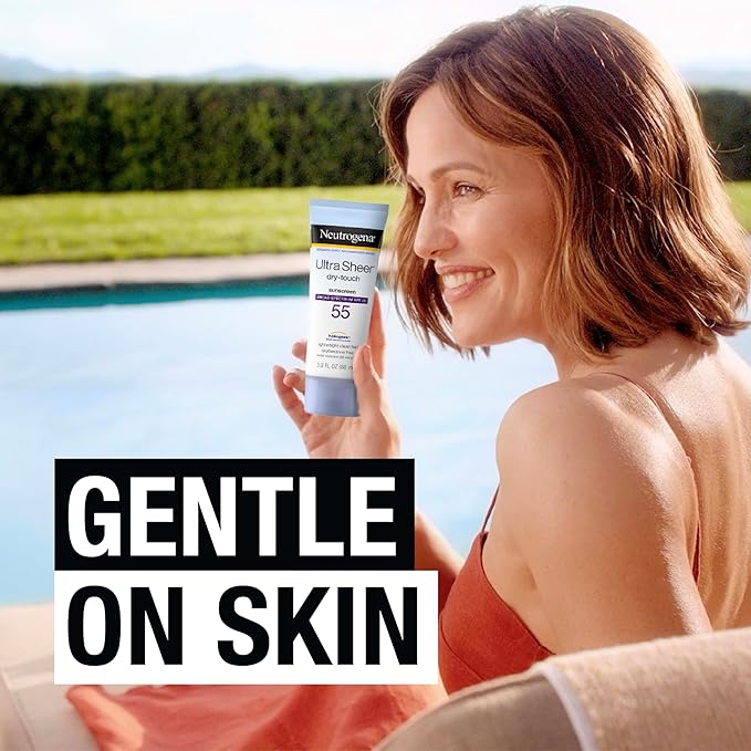 Neutrogena Ultra Sheer Dry-Touch Sunscreen Lotion, Broad Spectrum SPF 55 UVA/UVB Protection, Lightweight Water Resistant Face & Body Sunscreen, Non-Greasy, Travel Size, 3 fl. oz