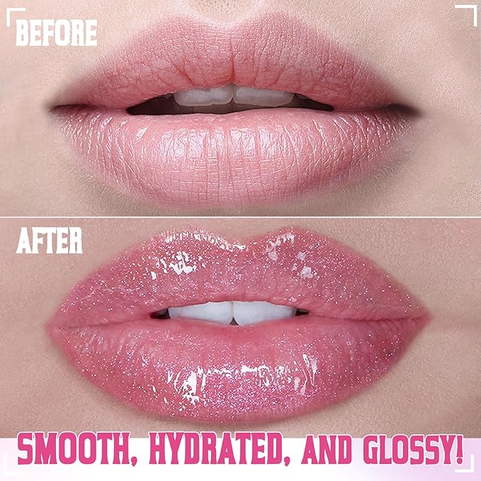 Jcoos Lip Gloss Lip Oil, Glitter Clear Lip Gloss, Purple Lip Gloss, Moisturizing, Shiny, Hydrating Lip Oil, Mint & Grapes Flavored Lip Gloss, Lip Plumper Lipgloss Sets for Girls Women Kids Teens