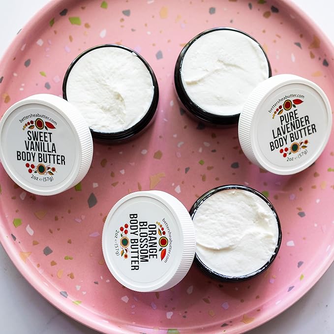 Travel Size Body Butter Set w/Orange Blossom, Lavender & Sweet Vanilla Body Creams - TSA Approved Travel Size Products, Mini Purse Essentials Items Women - Travel Lotion 3x2oz Jars