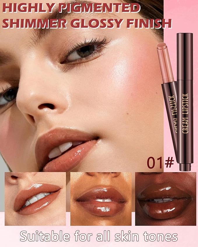 Hydrating Shimmer Lipstick,Moisturizing Jelly Lip Gloss,Dew Nude Lipstick Pen, Long Lasting Waterproof Tint Lip Balm Plumping Lip Stain Pen Glossy Butter Blam,Women's Day Makeup Gift for Women-01#