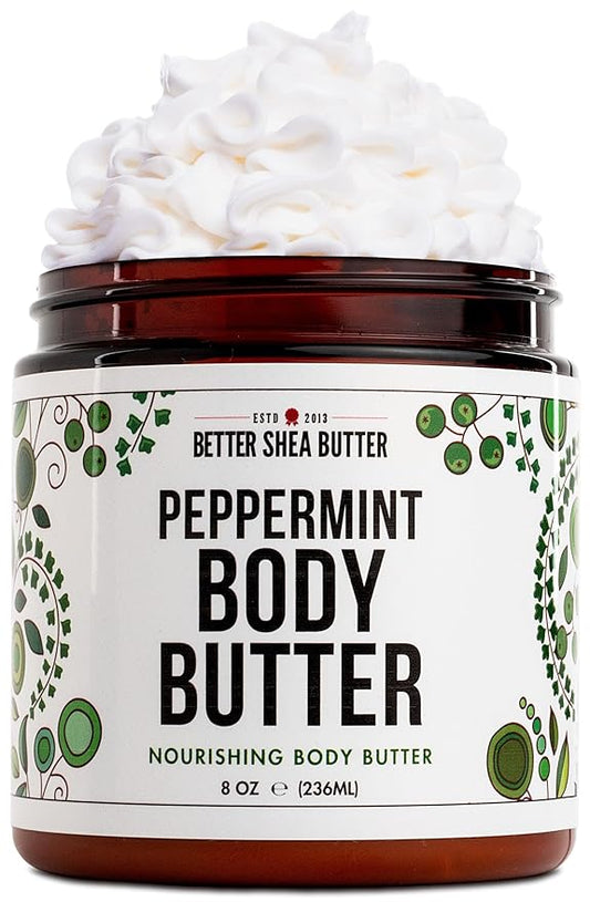 Whipped PEPPERMINT Body Butter for Dry Skin | Body Moisturizer for Women and Men | With Raw Shea Butter | Paraben Free, No Synthetic Fragrances, Non-Greasy Body Cream | 8 oz