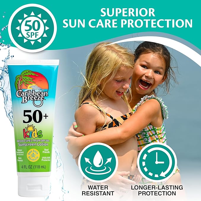 Reef Friendly Kids Sunscreen Lotion SPF 50, Mango Lime Scent Body Sunscreen Lotion, Rich in Anti Oxidants, Water Resistant Up to 80 Minutes, Broad Spectrum Body Lotion with Sunscreen, 4 oz, 2 Pack