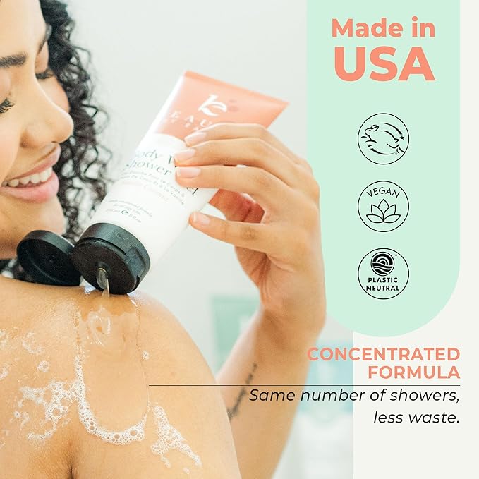 Vanilla Coconut Shower Gel Body Wash - USA Made with Organic & Natural Ingredients, Moisturizing Cleansing Gel for Women, Gentle & Non Toxic Daily Wash for Sensitive Skin, Clean Body Soap Liquid