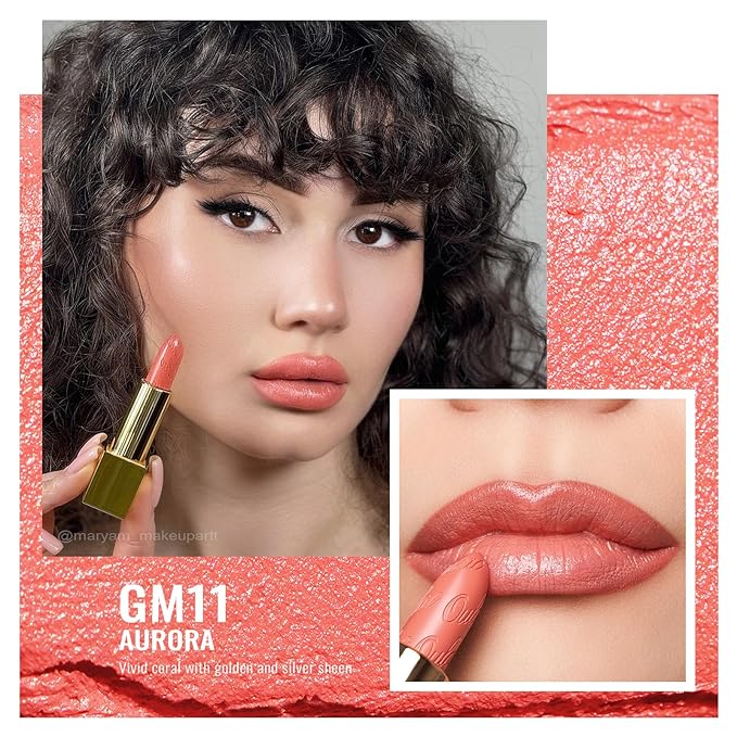Oulac Metallic Coral Lipstick Set 3PCS High Impact Lipcolor with Moisturizing Formula, Vegan Beauty, Full-Coverage Lip Color, Gift Lipstick for Women, 4.3g X 3PCS, GM09+GM11+25
