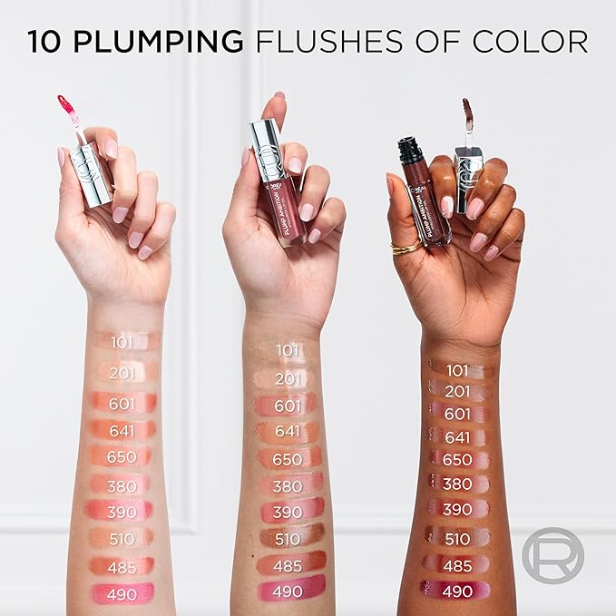 L'Oreal Paris Plump Ambition Hyaluron Lip Oil, 24 HR Lip Gloss with Hyaluronic Acid, Volumizing Formula with Glass-Like Shine, Wine O'clock 485, 0.16 Fl Oz