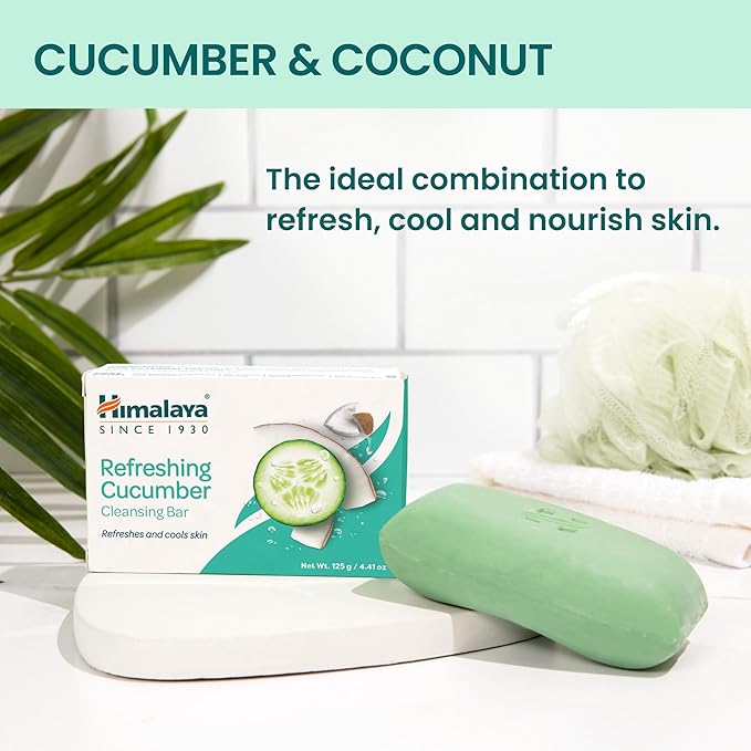 Himalaya Refreshing Cucumber Cleansing Bar, Face and Body Soap for Soft Skin, 4.41 oz, 6 Pack