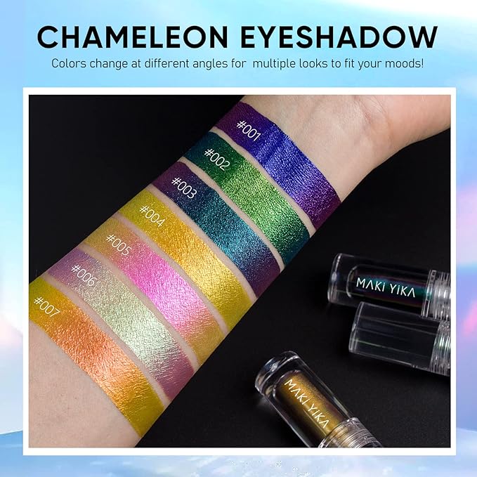MAKI YIKA 3Pc Glitter Eyeshadow Liquid Multichrome Eyeshadows Long Lasting, Metallic Chameleon Eye Shadow Smudgeproof Holographic Eye Topper Glitters (#1+6+7)