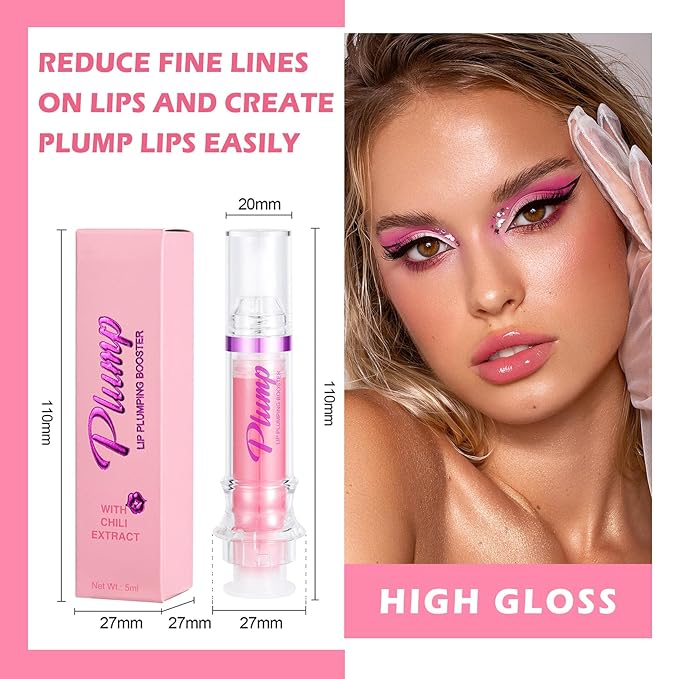 Korean Clear Lip Oil Gloss for Women,Ultra-Hydrating Lip Glow Oil with Chili Extract，Nourishing Lip Oil Tinted,Lip Plumping Booster,Fuller Lips Instantly - 02 Baby Pink