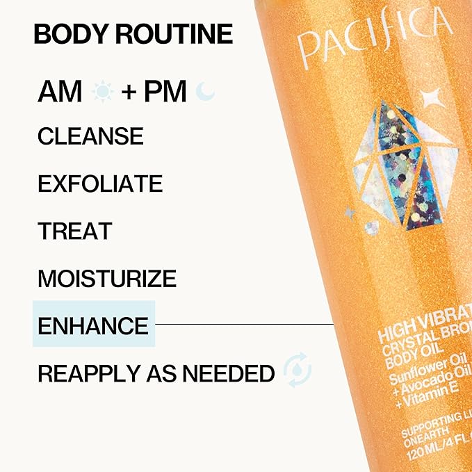 Pacifica Bronzing Body Oil – Crystal Bronze Shimmering Oil for Natural Sun-Kissed Glow, Hydrating Body Illuminator, Vanilla Coconut Scent, Vegan & Cruelty-Free, Clean Beauty, 4 fl oz