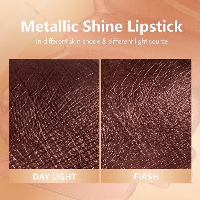 MAKI YIKA Brown Lipstick for Women Metallic Lipsticks Glitter Long Lasting Lipstick No Smudge No Transfer Liquid Lip Gloss (BR04 After Heat)