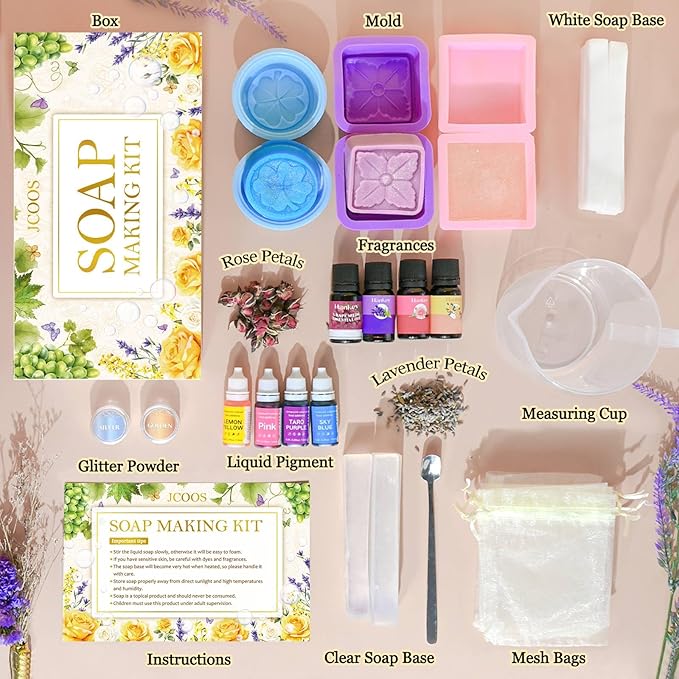 Jcoos Lip Gloss Making Kit, 73PCS DIY Lip Gloss Kit Fun and Soap Making Kit, Soap Making Kit for Adults and Kids, Soap Making Supplies