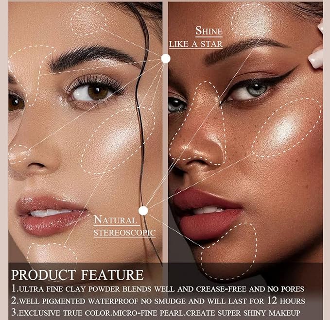 MAEPEOR Face Highlighter Palette 6 Colors Smooth Shimmer (Color 01)