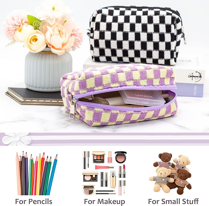 Pazimiik checkered makeup bag for