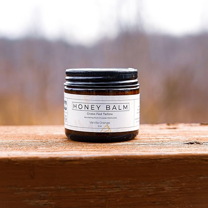 Tallow and Honey Balm, Organic Body Butter, Grass-Fed Beef Tallow for Skin, Soothing All-Natural Moisturizer for Body and Face | Made in USA - 2 oz (Vanilla Orange)